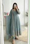 Ssc 722 Heavy Crunchy Silk Embroidery Work Gown With Pant Dupatta